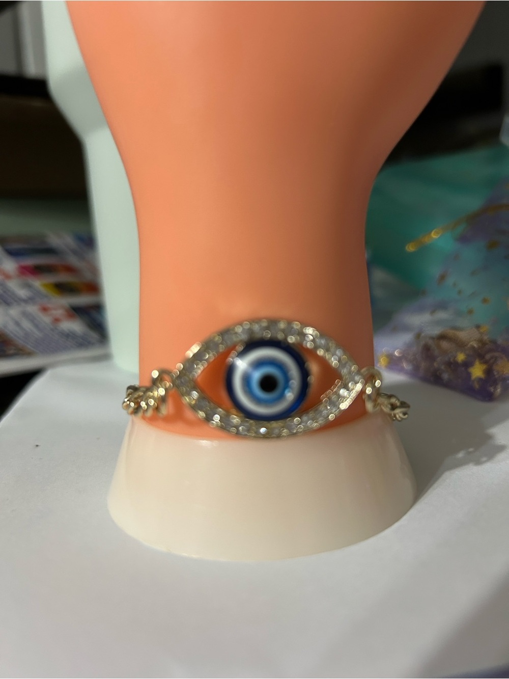 Gold-Tone Blue Evil Eye Bracelet for Women